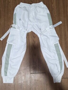 Muse White Jogger Cargo Pants with Sage Green Stripes